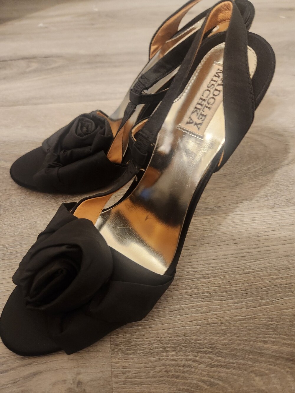 Badgley Mischka Lanah Rose Black Slingback High Heels Leather Sole - Picture 8 of 10